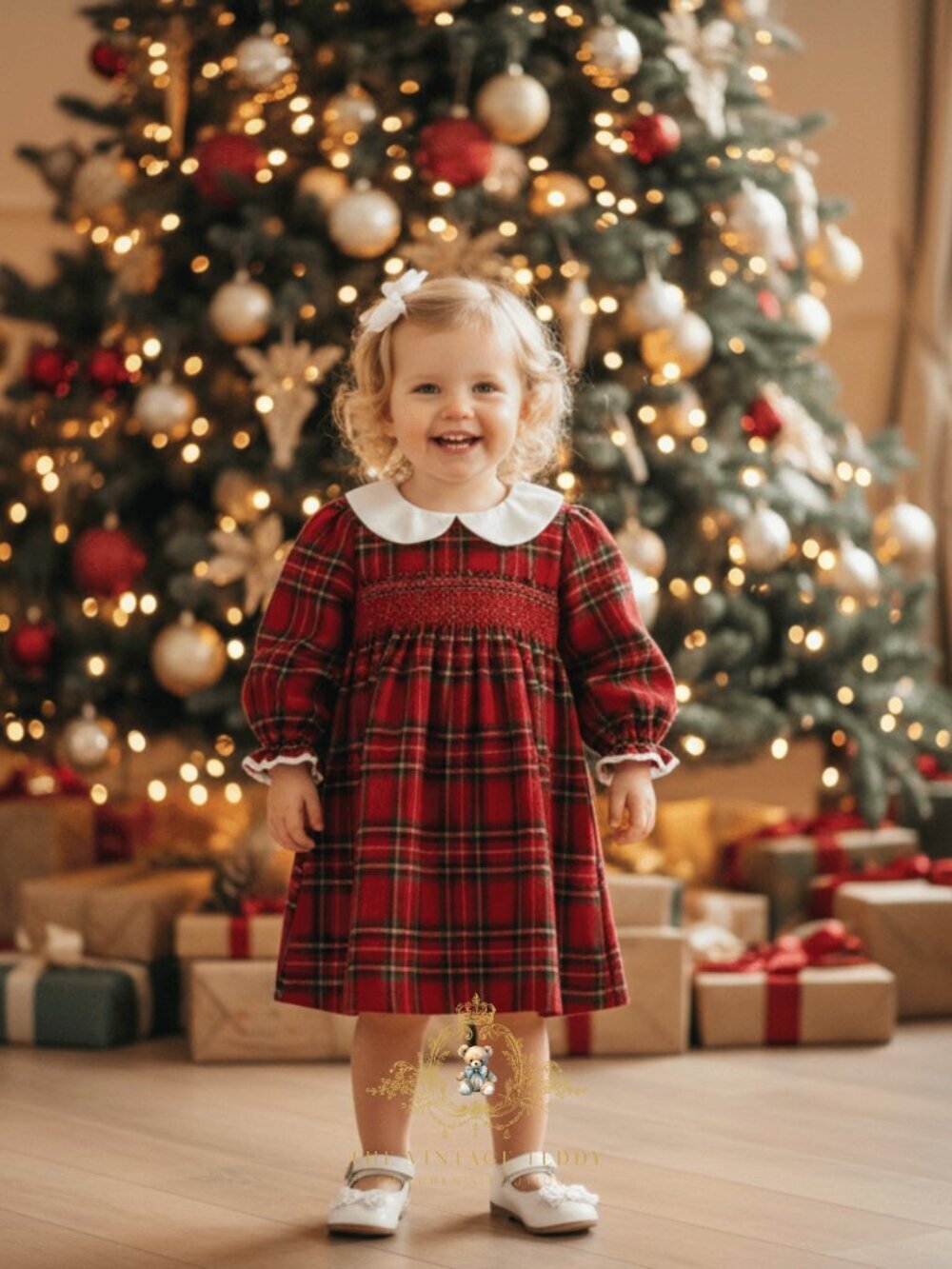 NWT Pretty Girls Smocked Long Sleeve Dress Kids Holiday Outfits Red Plaid 2T